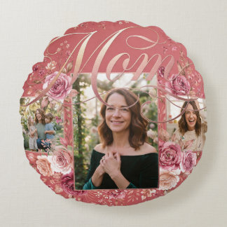 Floral Mom Photo Collage Design Rundes Kissen