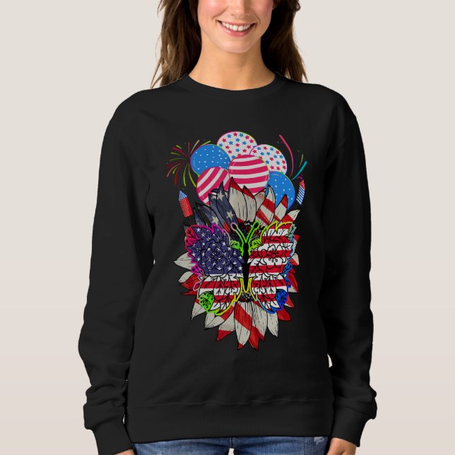 Floral Monarch Butterfly American Flag 4th Of July Sweatshirt (Vorderseite)