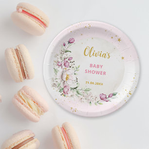 Floral Mond Pink Babyparty Pappteller