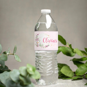 Floral Mond Rosa Babyparty Wasserflaschenetikett