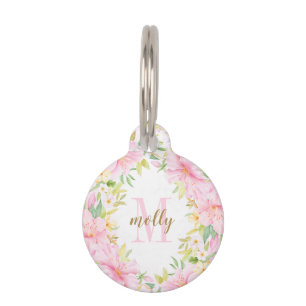 Floral Monogram, Botanfarbener Rosa Haustiermarke