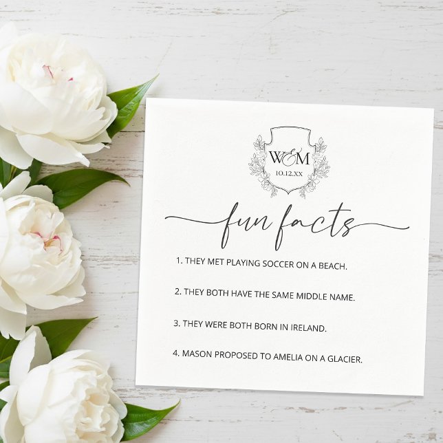 Floral Monogram Calligraphy Fun Facts Wedding Serviette (Floral Monogram Calligraphy Fun Facts Wedding Napkins)