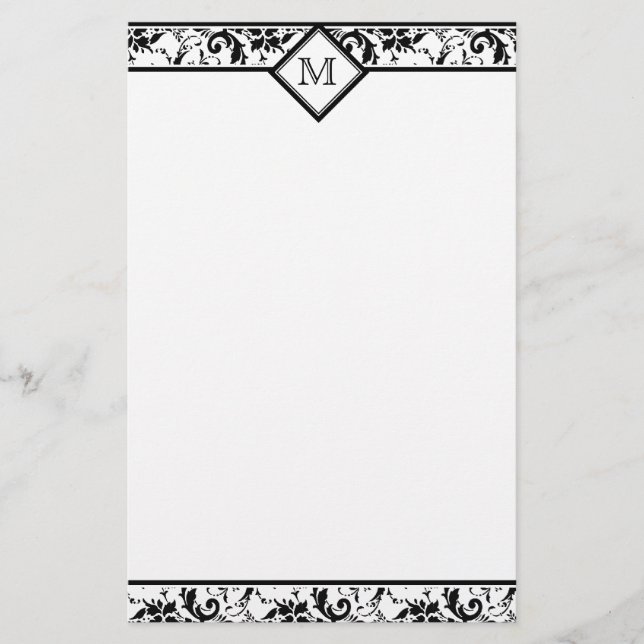Floral Monogram Damask Stationery Briefpapier (Vorderseite)