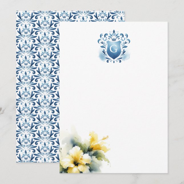 Floral Monogram Dankeschön Karten Majestic Wappen (Vorne/Hinten)