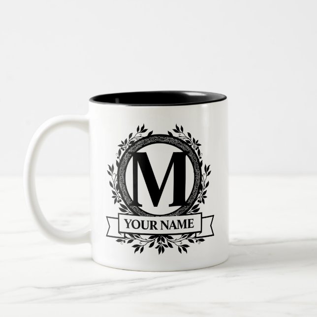 Floral Monogram Design Zweifarbige Tasse (Links)