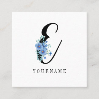 Floral Monogram E Blue Blume Burst Quadratische Visitenkarte