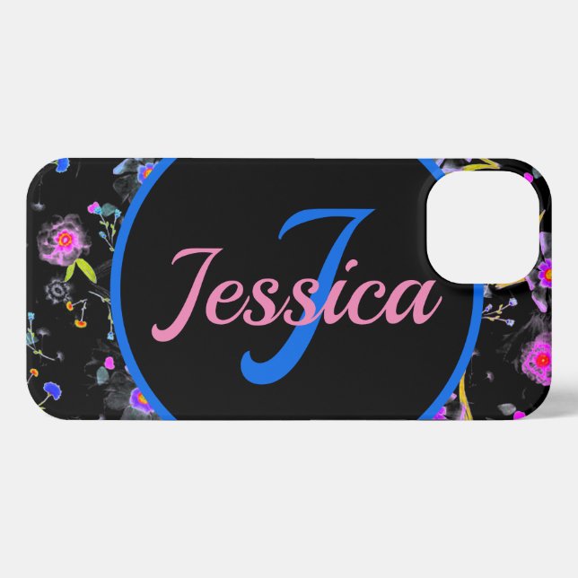 Floral Monogram Elegant iPhone Hülle (Rückseite (Horizontal))