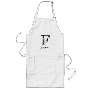 Floral Monogram F Black Gold Flora Lange Schürze