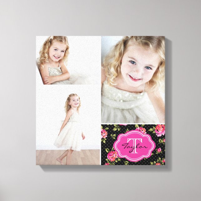 Floral Monogram Girly Foto Collage Leinwanddruck (Vorderseite)