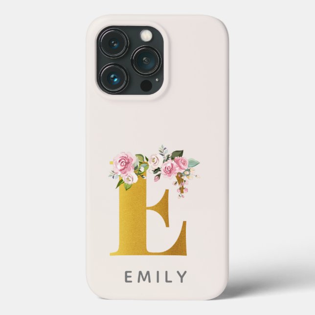 Floral Monogram Gold-Effekt Personalisierte Bezeic Case-Mate iPhone Hülle (Rückseite)