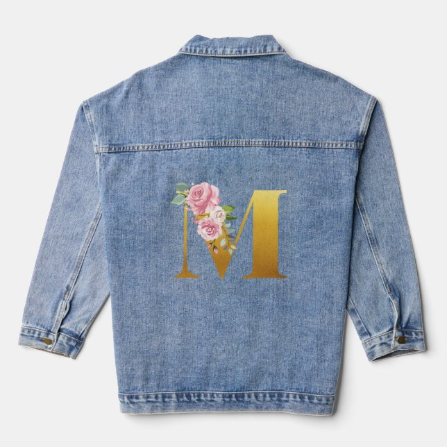 Floral Monogram Gold Letter M Wedding Jeansjacke (Rückseite)