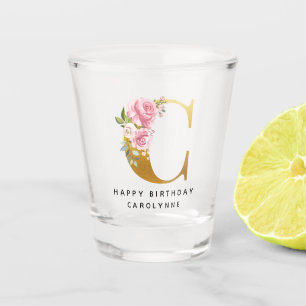 Floral Monogram Happy Birthday Personalisiert Name Schnapsglas