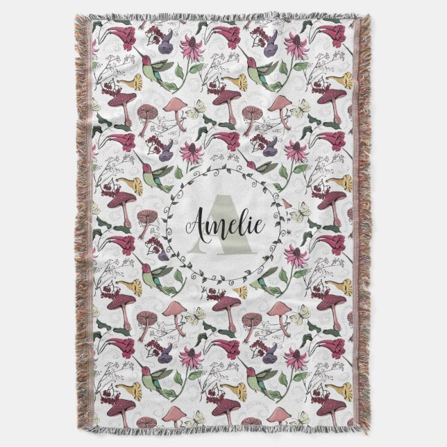Floral Monogram Hummingbird Garden & Blume Decke (Vorderseite Vertikal)