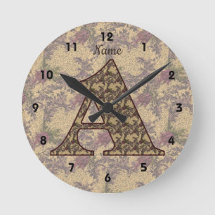 Floral Monogram Initial A Elegant Your Name Runde Wanduhr