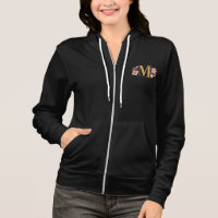 Floral Monogram Initial Letter M Black Hoodie