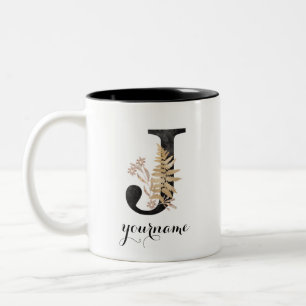 Floral Monogram J Black Gold Flora Zweifarbige Tasse