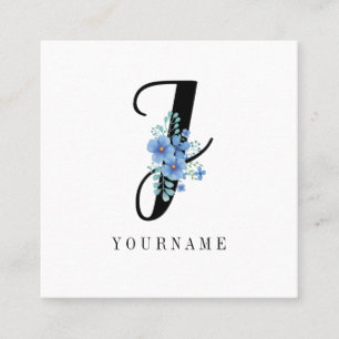 Floral Monogram J Blue Blume Burst Quadratische Visitenkarte