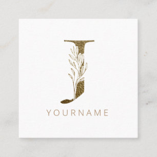 Floral Monogram J Elegant Gold Foliage Quadratische Visitenkarte