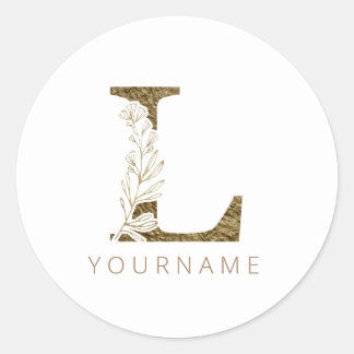 Floral Monogram L Elegant Gold Foliage Runder Aufkleber