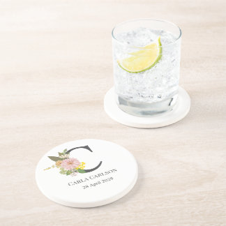 Floral Monogram Letter C Custom Name and Date Getränkeuntersetzer