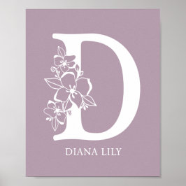 Floral Monogram Letter D Name Kinderzimmer Modern Poster
