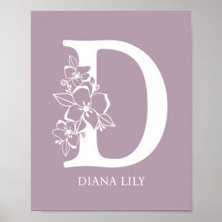Floral Monogram Letter D Name Kinderzimmer Modern Poster