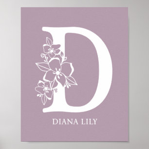 Floral Monogram Letter D Name Nursery Modern  Poster