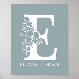 Floral Monogram Letter E Name Kinderzimmer Modern Poster