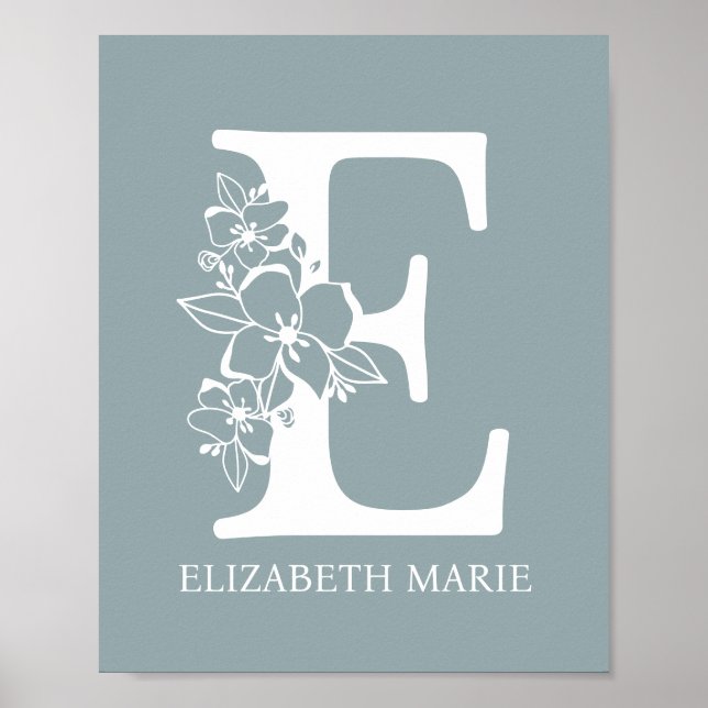 Floral Monogram Letter E Name Kinderzimmer Modern Poster (Vorne)