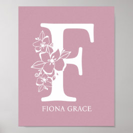 Floral Monogram Letter F Name Kinderzimmer Modern Poster