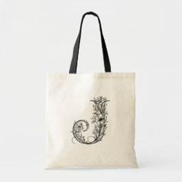 Floral Monogram Letter J Wiederverwendbare Leinwan Tragetasche