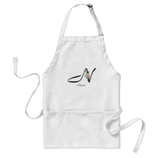 Floral Monogram letter N Retirement Apron Schürze (Vorne)