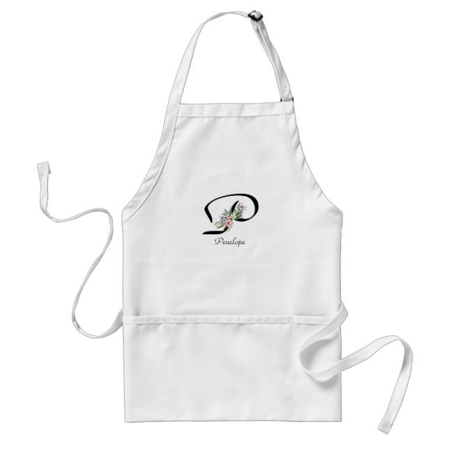Floral Monogram letter P Retirement Apron Schürze (Vorne)