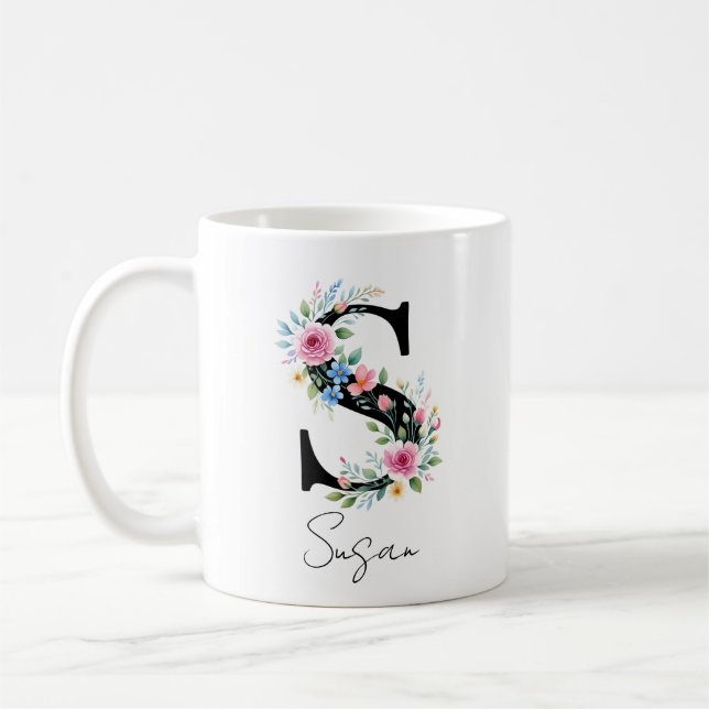  Floral Monogram – Letter S Kaffeetasse (Links)