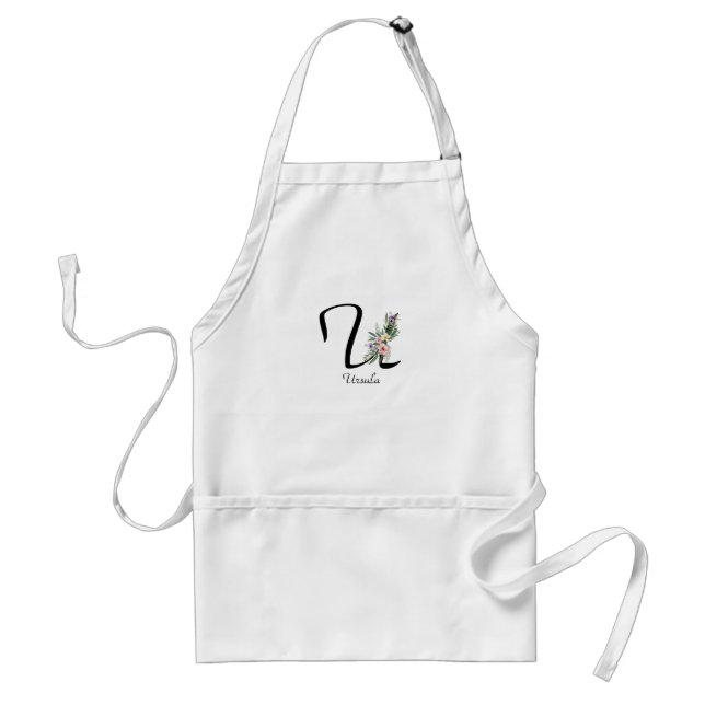 Floral Monogram letter U Retirement Apron Schürze (Vorne)