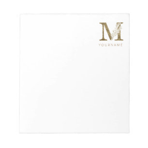 Floral Monogram M Elegant Gold Foliage Notizblock