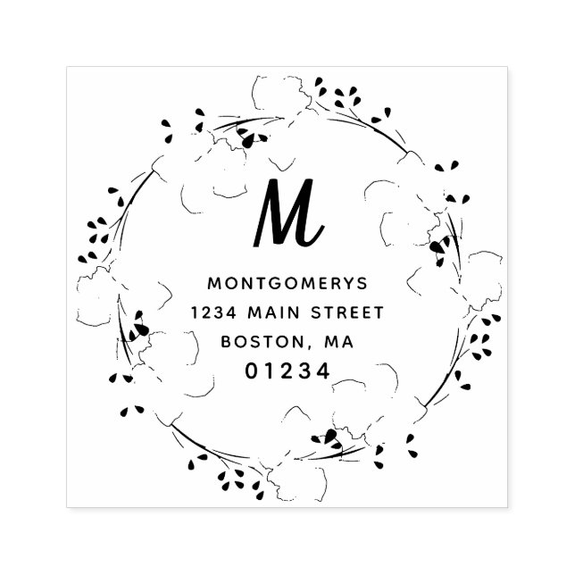 Floral Monogram Modern Script-Rücksendeadresse Gummistempel (Prägung)