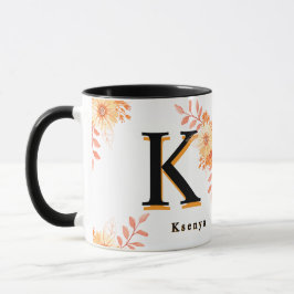 Floral Monogram Mug – Elegant Letter K Coffee Cup Tasse