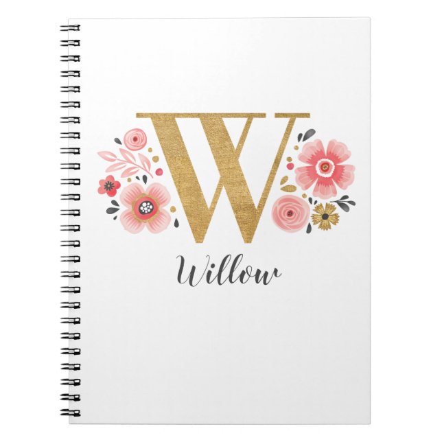 Floral Monogram Pink Gold Letter W Notizblock (Vorderseite)