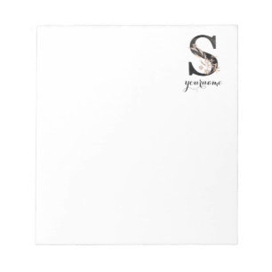 Floral Monogram S Black Gold Flora Notizblock