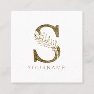 Floral Monogram S Elegant Gold Foliage Quadratische Visitenkarte