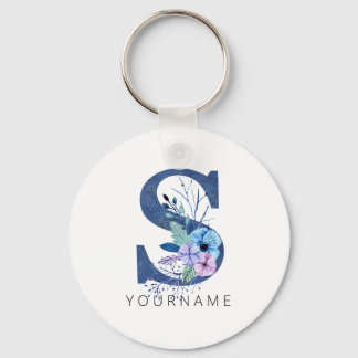 Floral Monogram S Winter Blue Bllossen Schlüsselanhänger