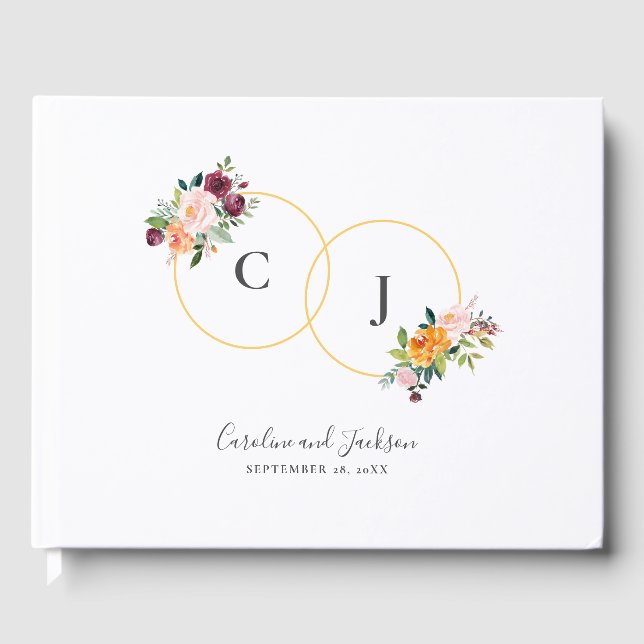 Floral Monogram Wedding Guest Book Gästebuch (Vorderseite)