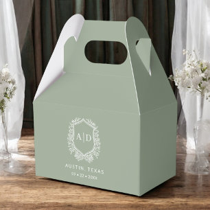 Floral Monogram Wedding Sage Green Wappen Modernes Geschenkschachtel
