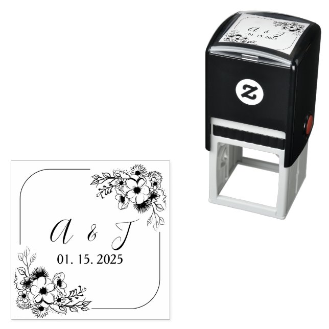Floral Monogram Wedding Self-Inking Briefmarke Permastempel (Beispiel)