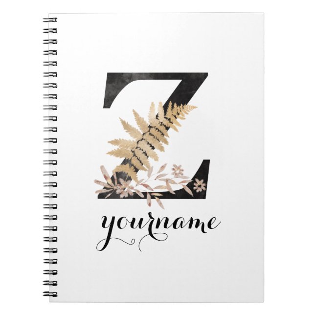 Floral Monogram Z Black Gold Flora Notizblock (Vorderseite)
