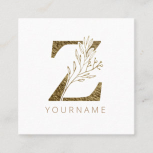 Floral Monogram Z Elegant Gold Foliage Quadratische Visitenkarte