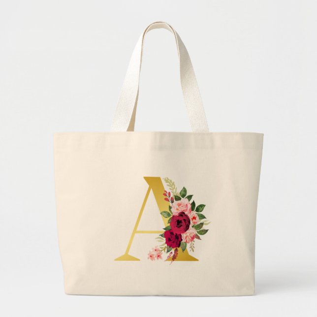 Floral Monogramm "A" Totbeutel Jumbo Stoffbeutel (Vorne)