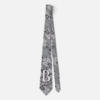 Floral Monogramm "B" Schwarz-Weiß-Tattoo-Blume Krawatte