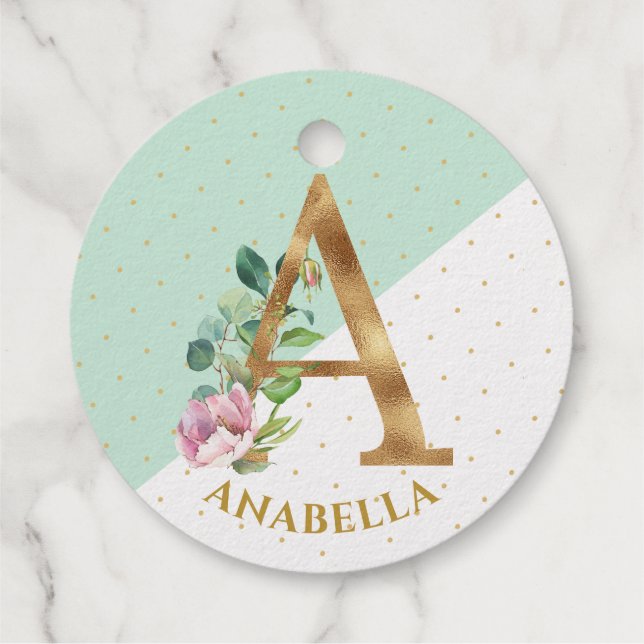 Floral monogramm Buchstabe A ist für Annabella Geschenkanhänger (Rückseite)